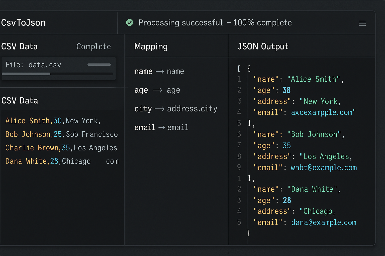 Интерфейс CSV→JSON Converter
